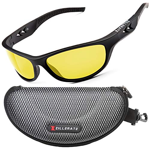 ZILLERATE GAFAS DE CONDUCCIÓN NOCTURNA para Hombre y Mujer Lentes Polarizadas para Deslumbramiento de los Faros - Lentes HD Vision Tintadas en Amarillo, Montura TR90 Ligera y Cómoda