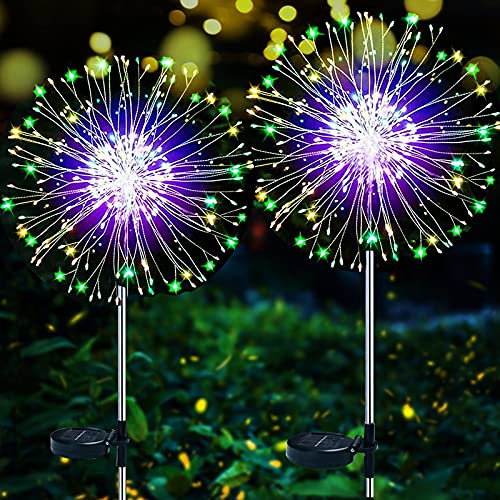 ZVO Luz Solar Exterior, Lámparas Solares para Jardín, 2 Piezas 120 LED Los Solares de Fuegos Artificiales, 2 Modos Luces Solar Decorativas Impermeables para paisajes, Fiesta, Navidad (Multicolor)