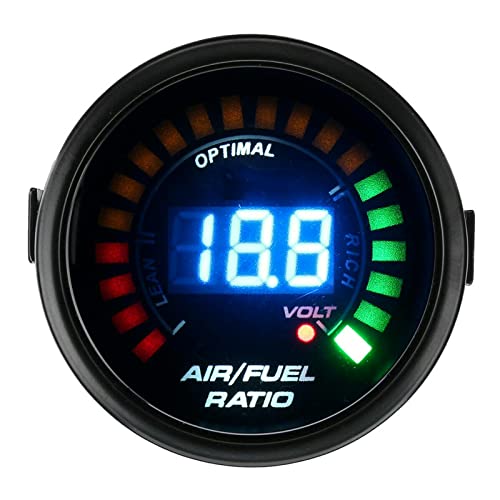 QOTSTEOS Instrumento medidor de relación de aire y combustible, indicador de voltaje digital universal de 20 LED, kit de medidor AFR (negro)