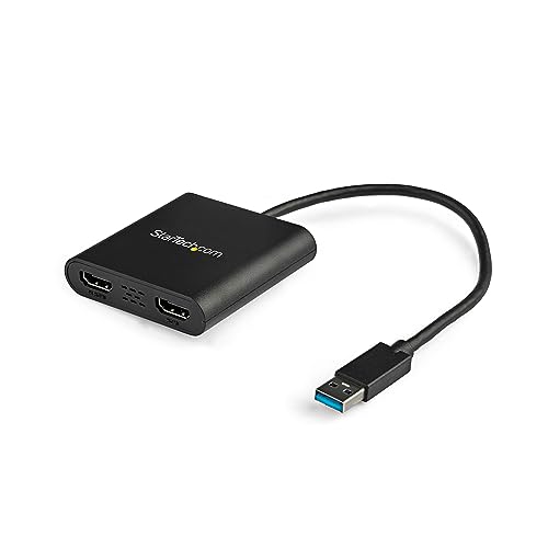 StarTech.com Adaptador USB 3.0 a 2 Puertos HDMI, 2 Puertos a 1080p o 1x 4K 30Hz, Tarjeta Gráfica de Vídeo Externa, Adaptador USB 2xHDMI, Compatible Solamente con Windows, Negro (USB32HD2)