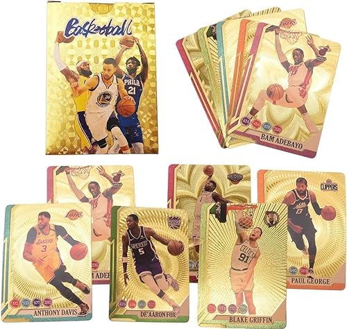 BSNRDX Tarjeta de Estrella de Baloncesto 55 PCS Tarjetas de Lámina Dorada con Caja de Cubierta Tarjeta de Jugador de Baloncesto Coleccionables de Baloncesto para Fanáticos Niños y Adultos